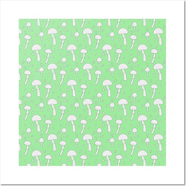 Mushroom Pattern Green Wall Art by riss-the-rat